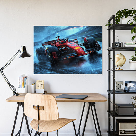 Ferrari Pushing Through the Rain - Glossy Poster